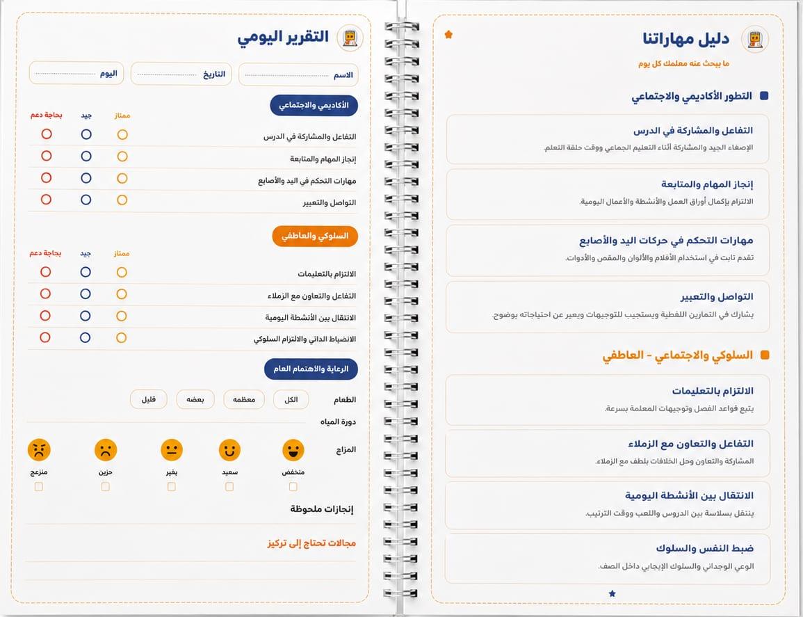 صفحتان داخليتان من الدفتر بالنسخة العربية